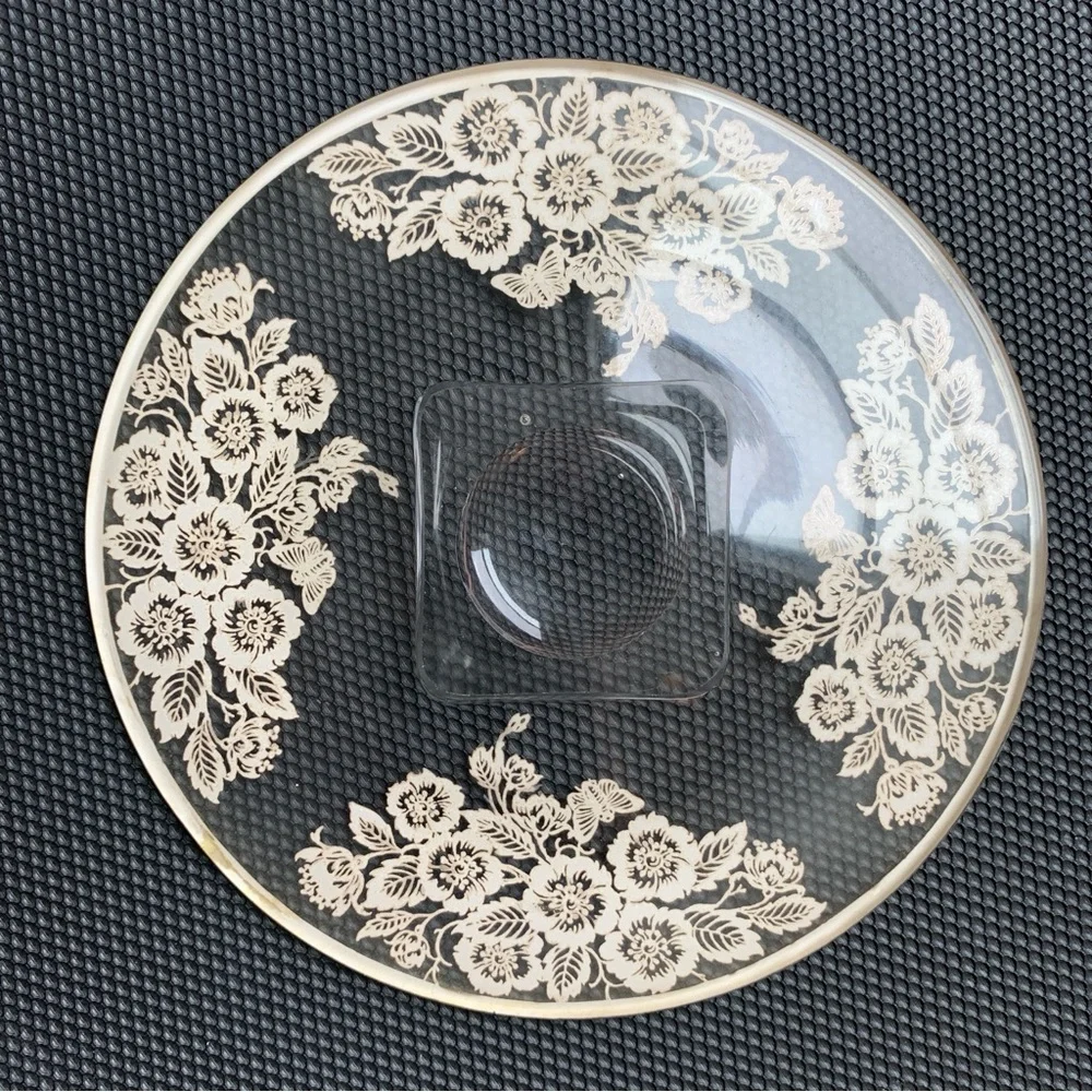 Vintage Plate Glass Gold Floral Design Decorative 7 Inches